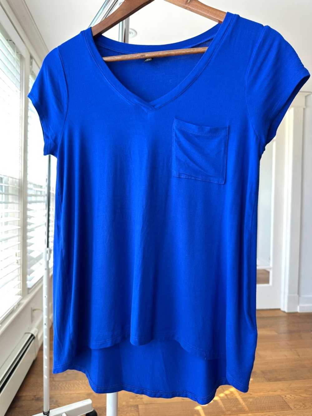 Cable & Gauge V-Neck Tee in Royal Blue, High-Low Hem, Relaxed Fit